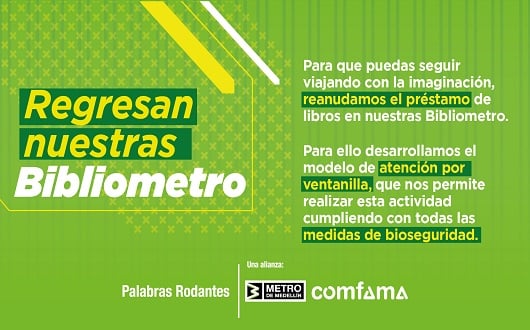 El Metro de Medellín y Comfama reanudan el préstamo de libros de sus Bibliometro a partir de este primero de julio con un modelo denominado Atención por Ventanilla